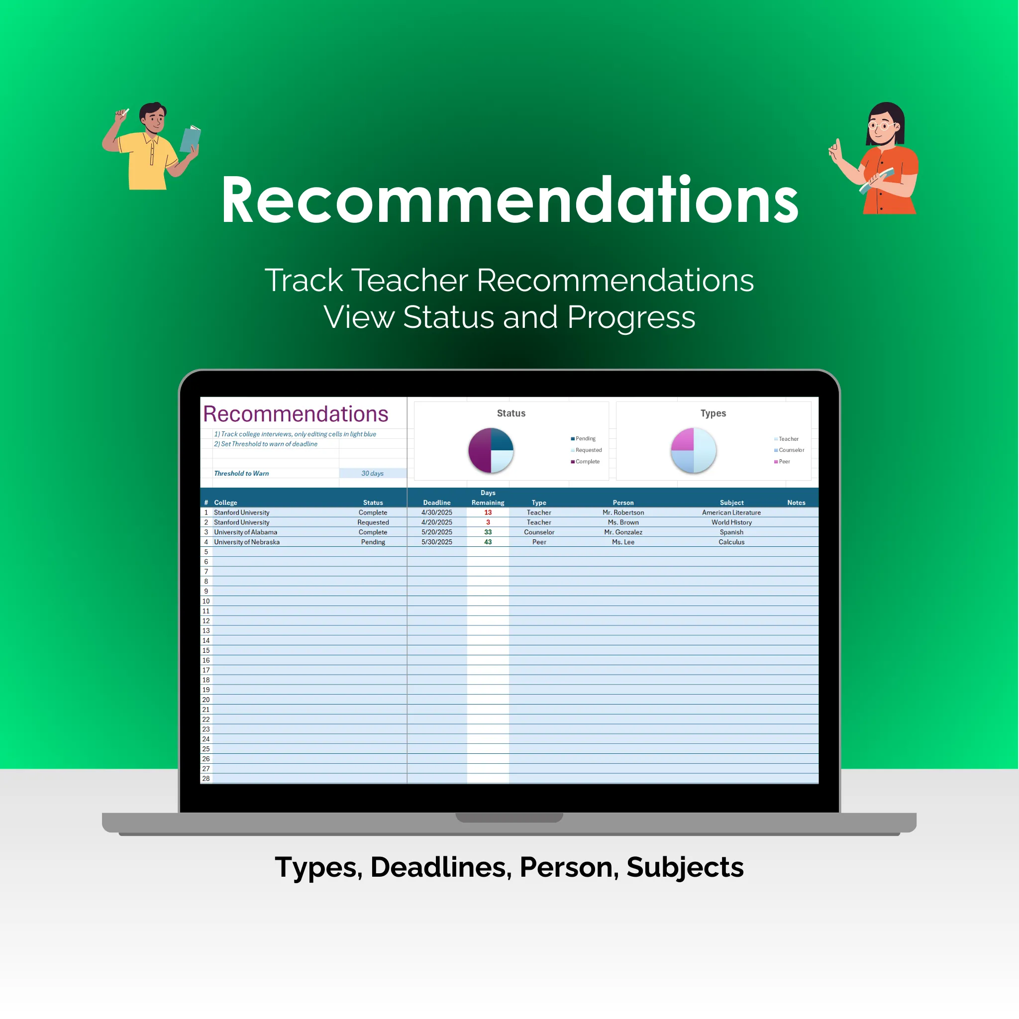 College Search Tool - Excel - Recommendations