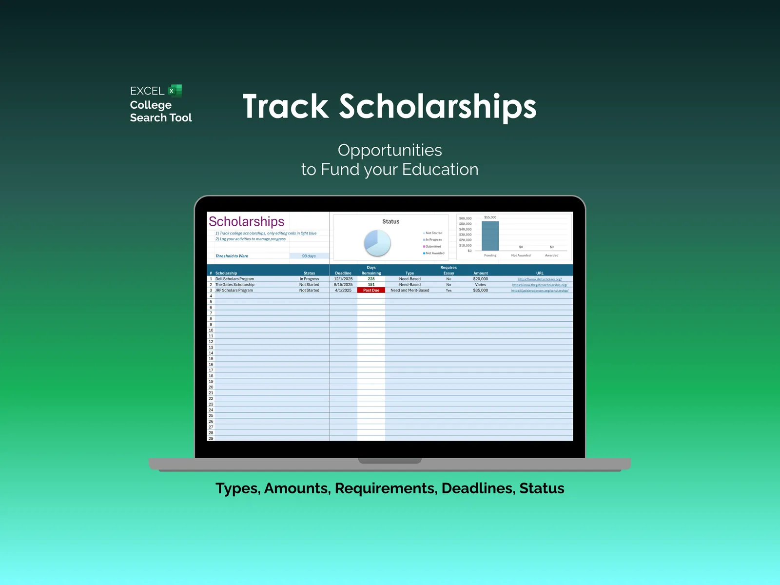 College Search Tool - Excel - Scholarships