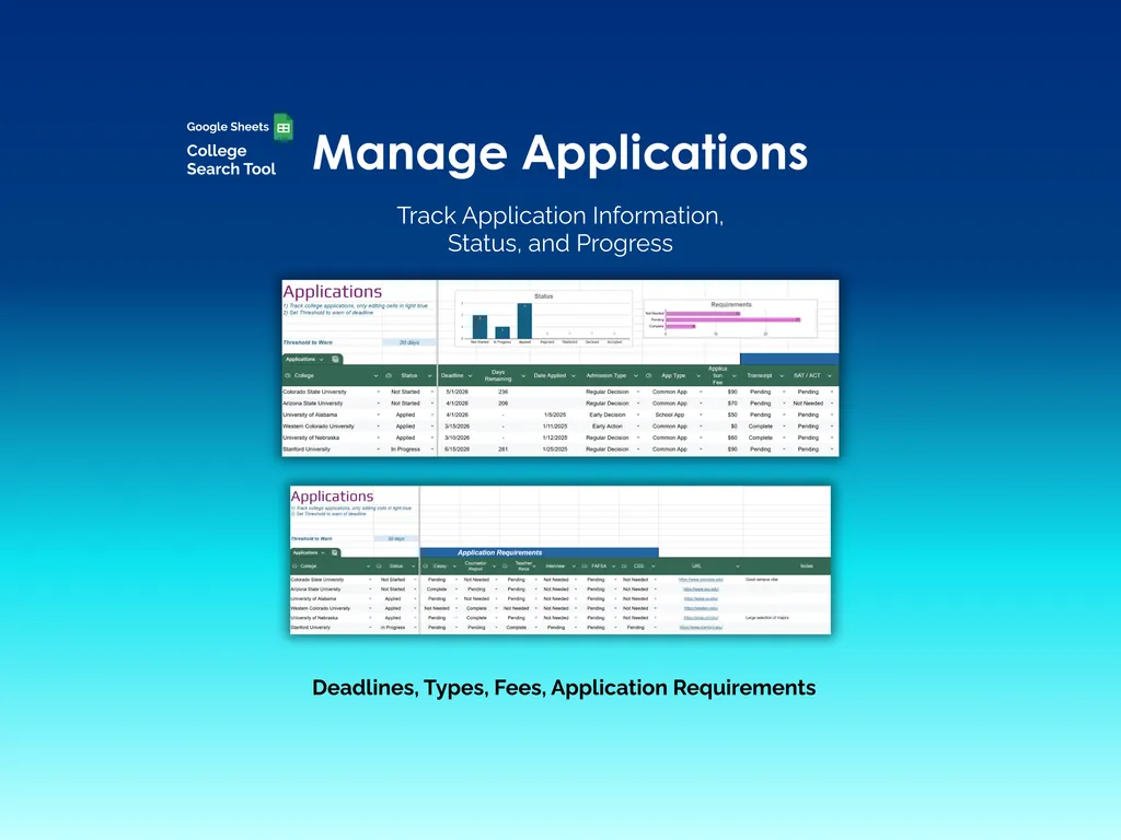 College Search Tool - Sheets - Applications