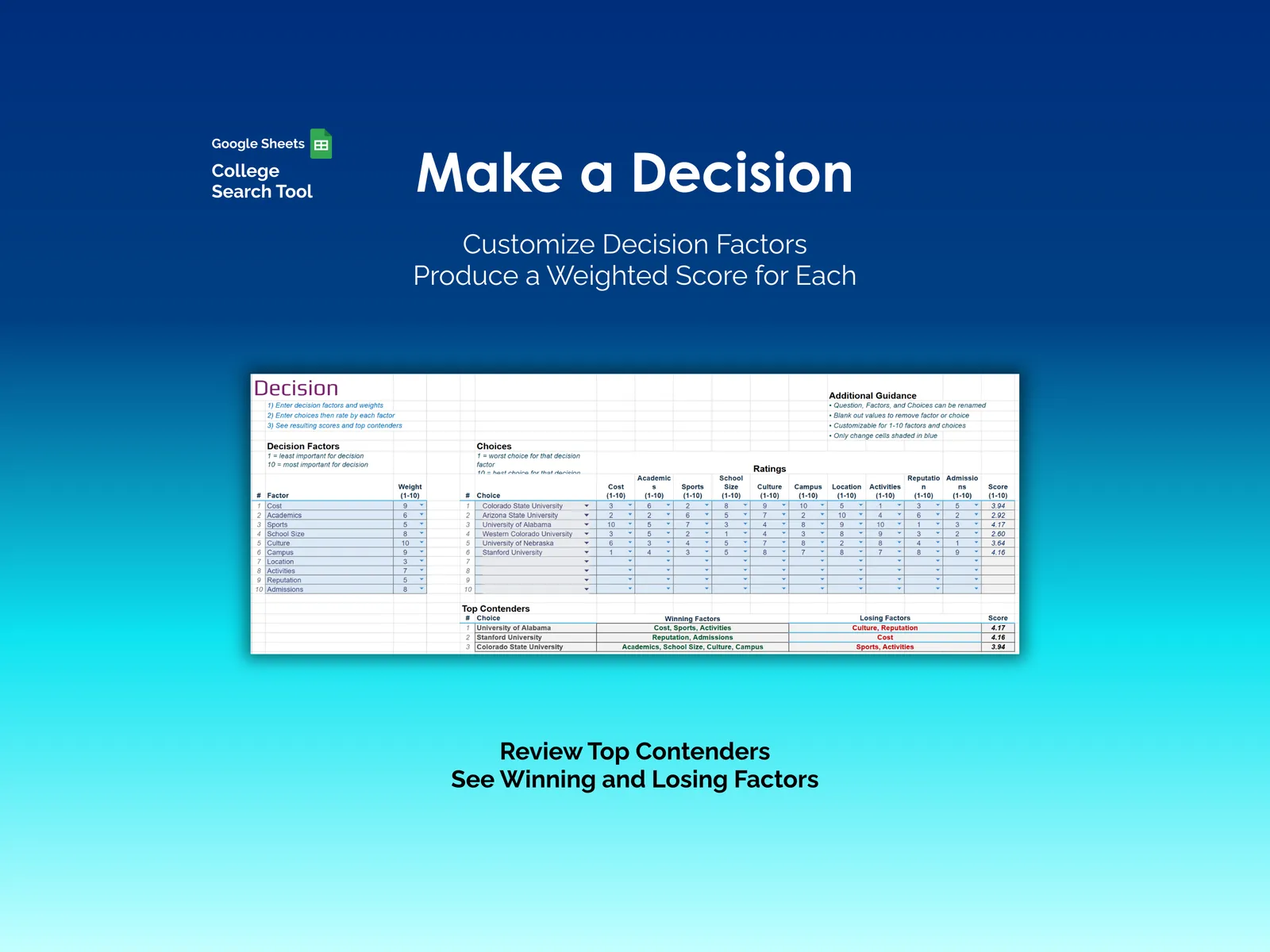 College Search Tool - Sheets - Decision
