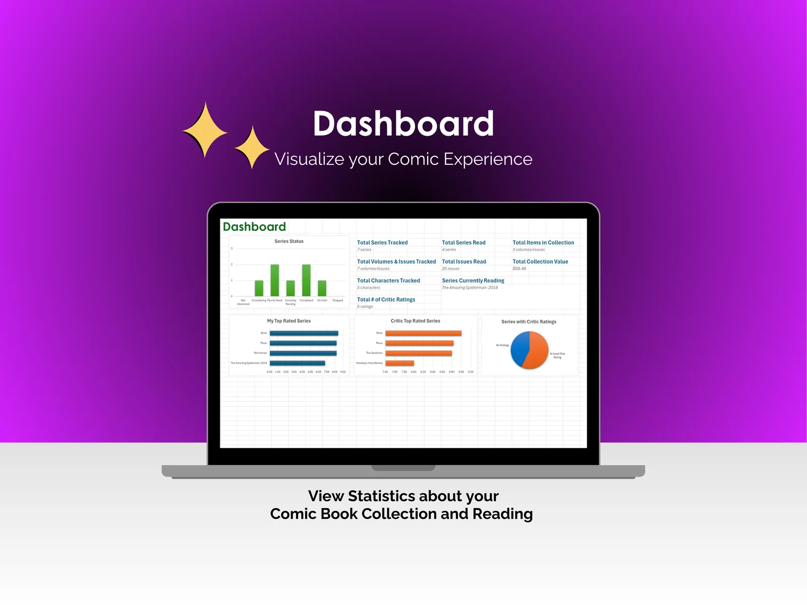 Comic Book Tracker - Excel - Dashboard