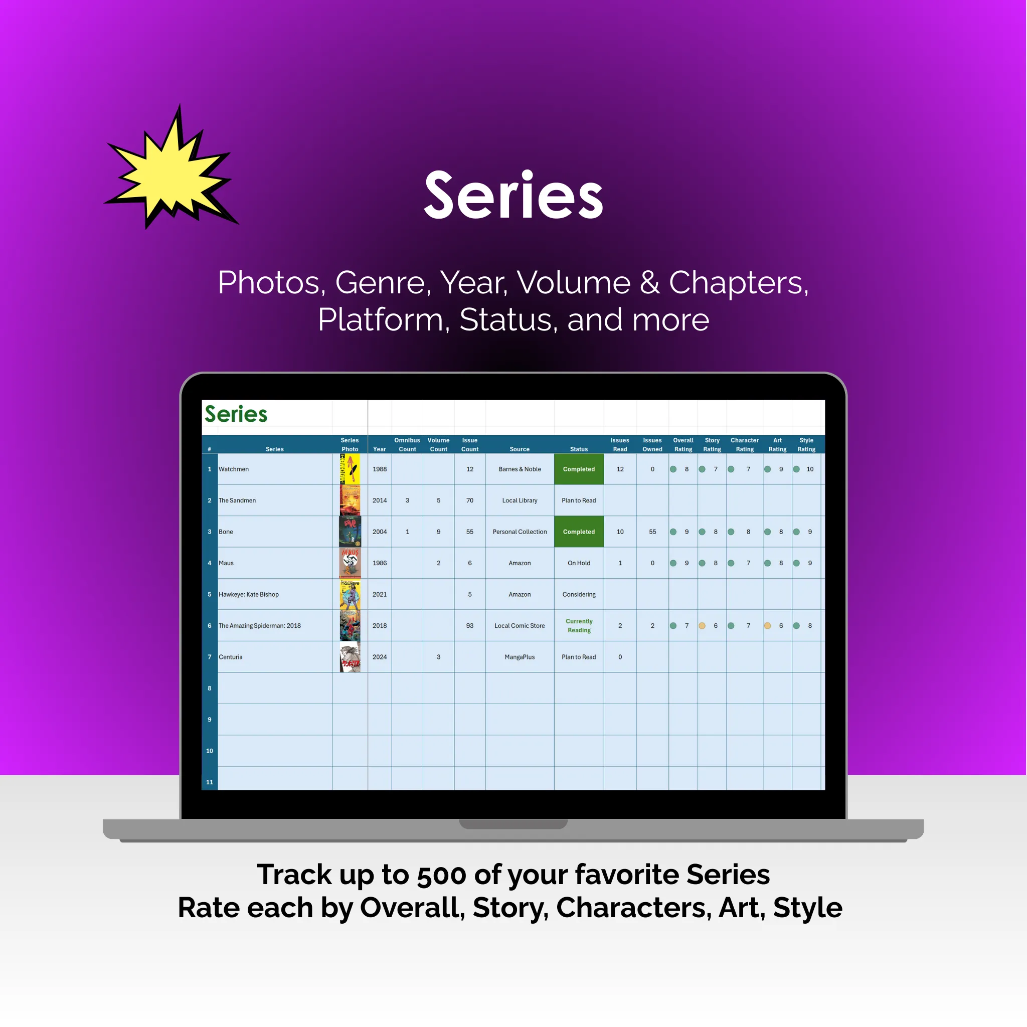 Comic Book Tracker - Excel - Series