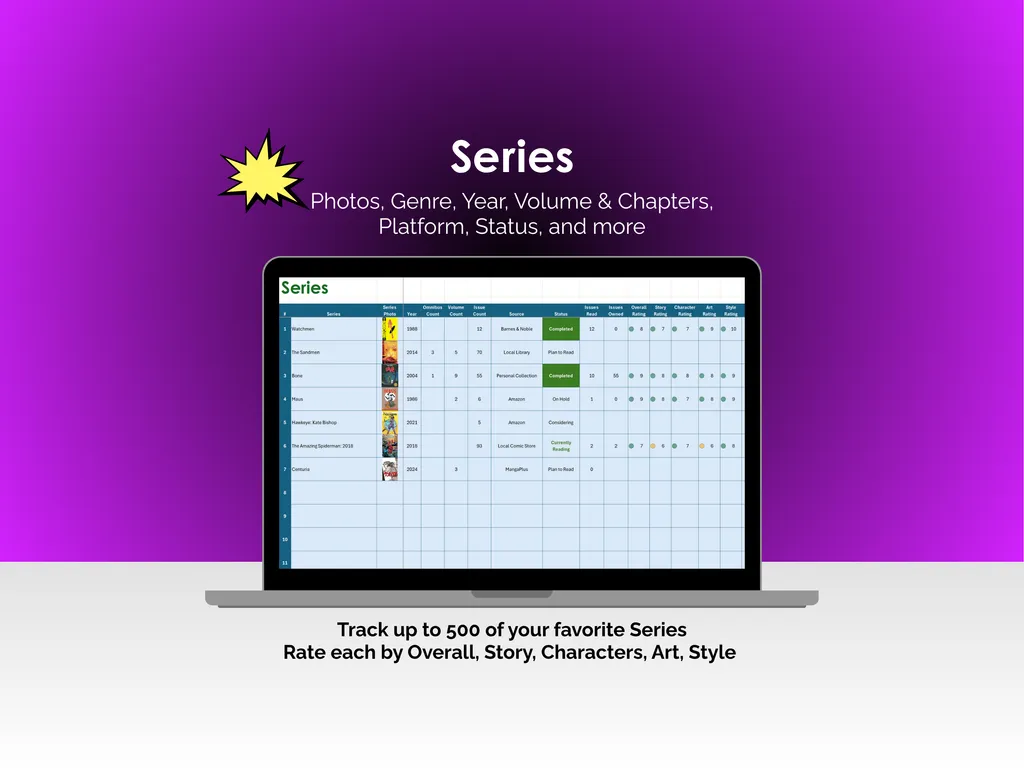 Comic Book Tracker - Excel - Series