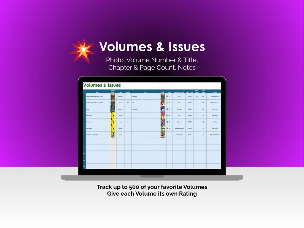 Comic Book Tracker - Excel - Volumes