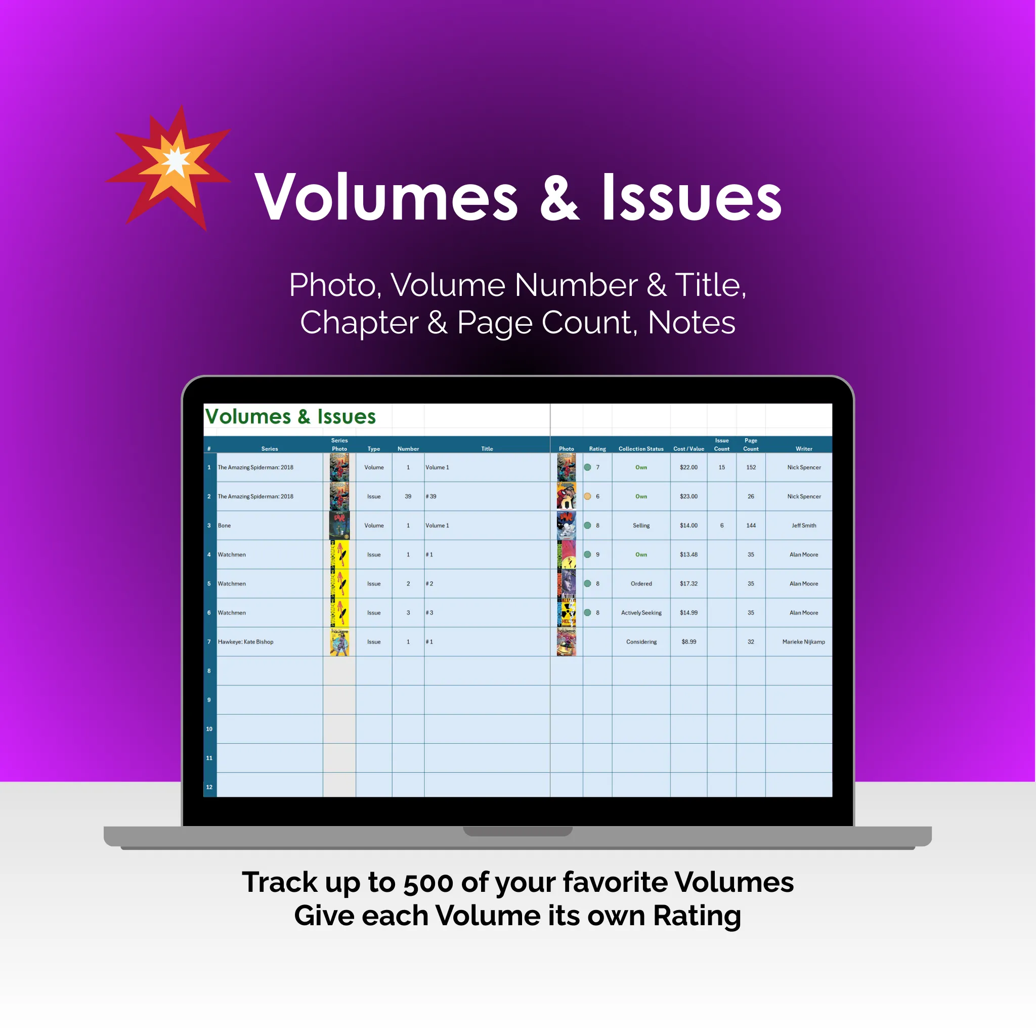 Comic Book Tracker - Excel - Volumes