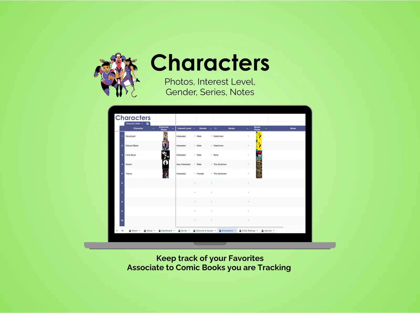 Comic Book Tracker - Sheets - Characters