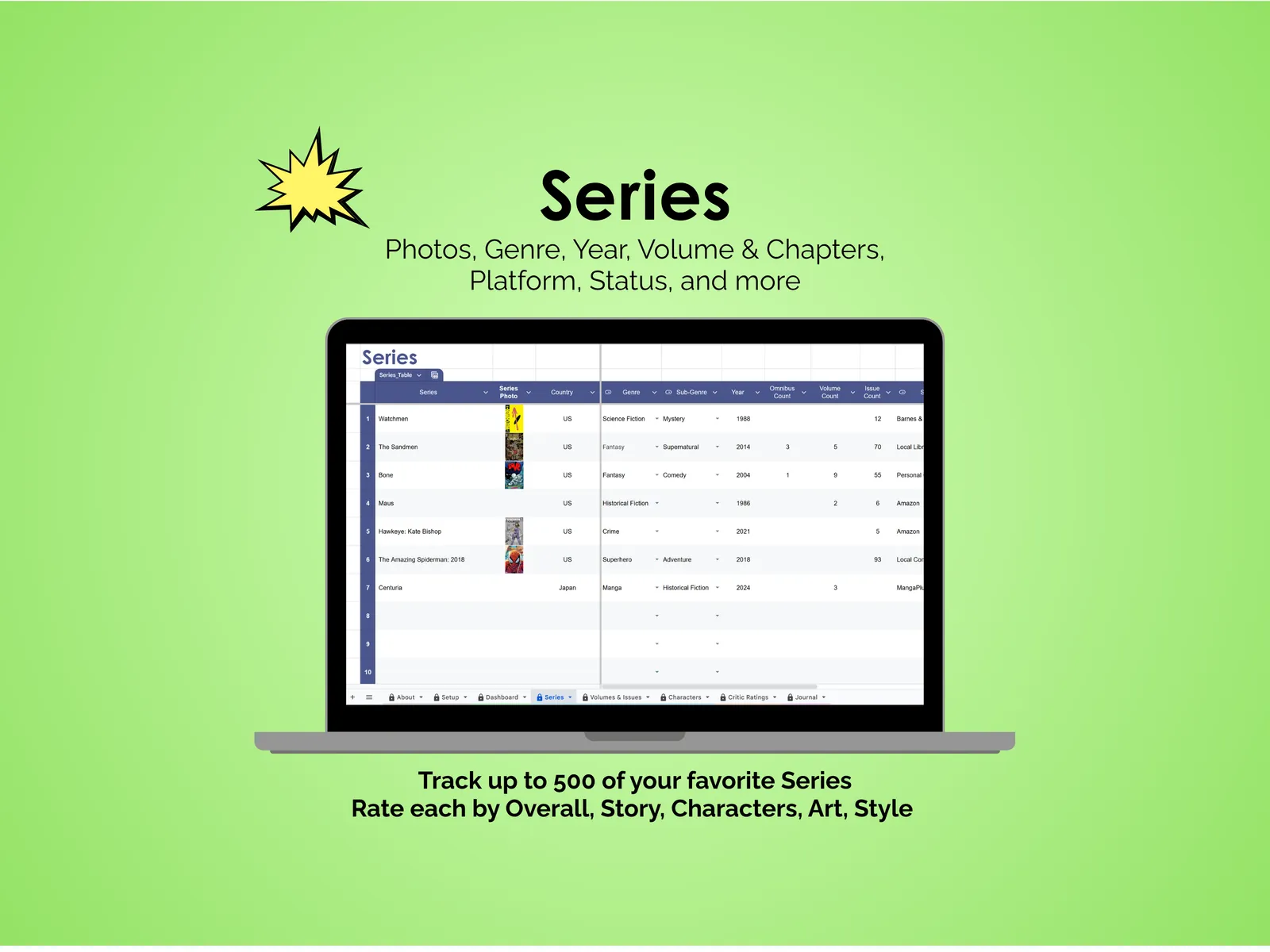 Comic Book Tracker - Sheets - Series