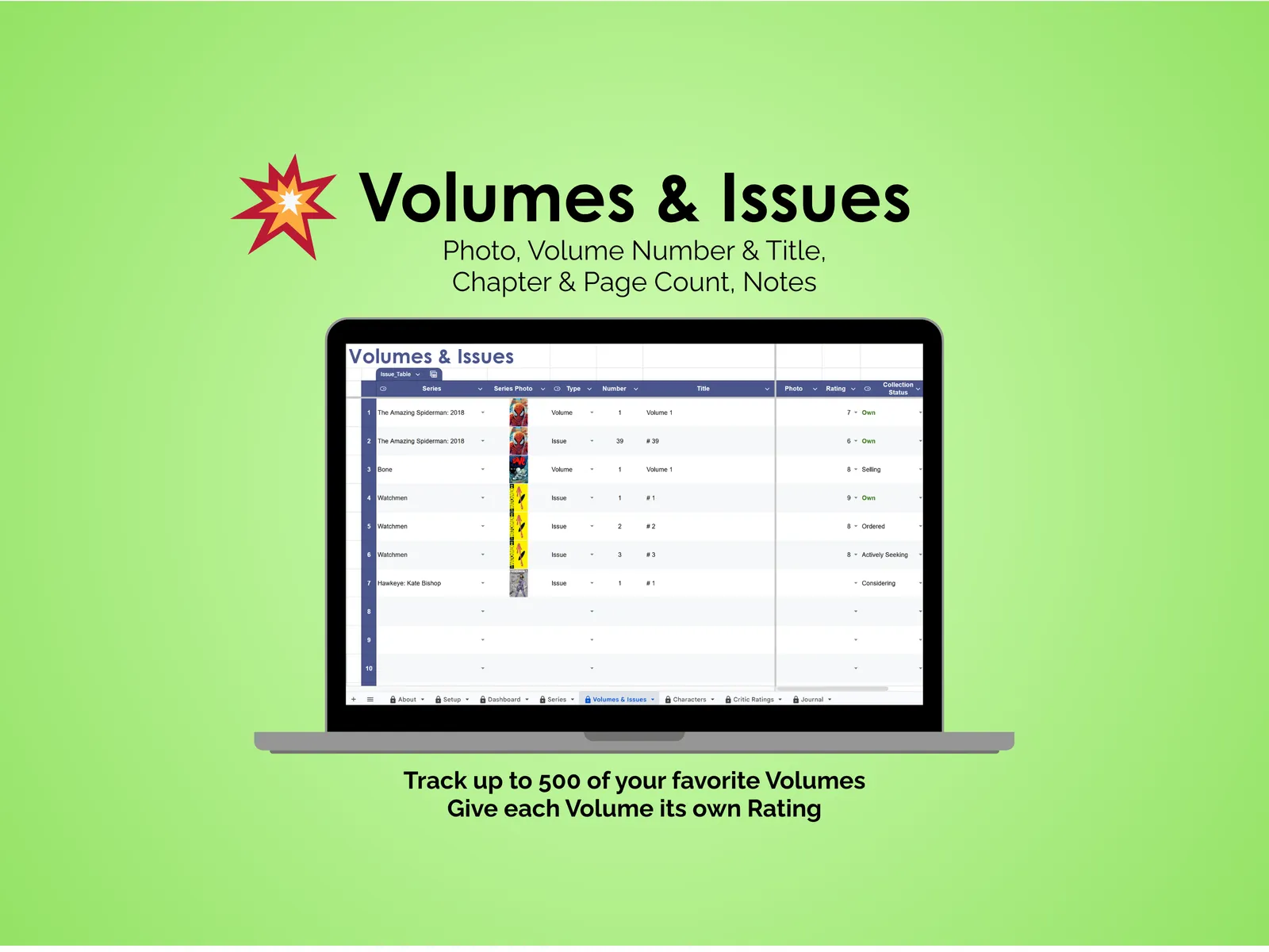Comic Book Tracker - Sheets - Volumes