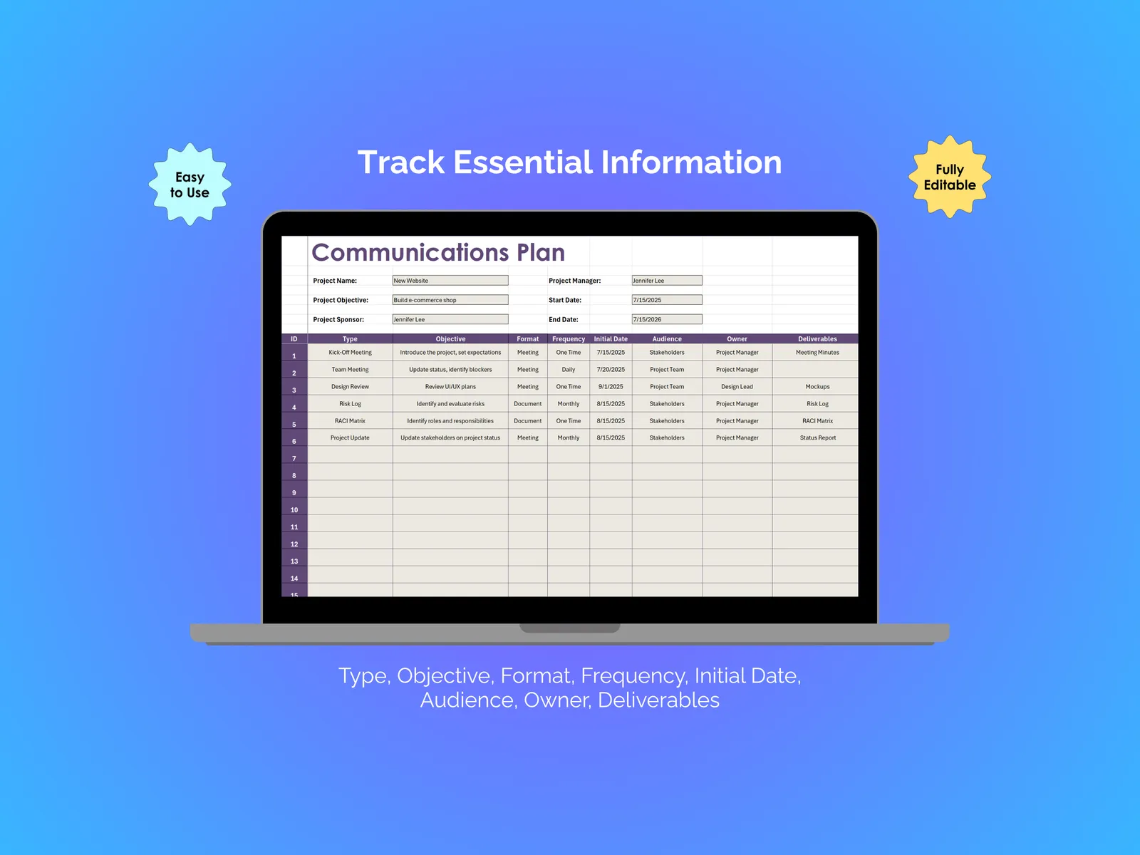 Communications Plan - Excel - Plan