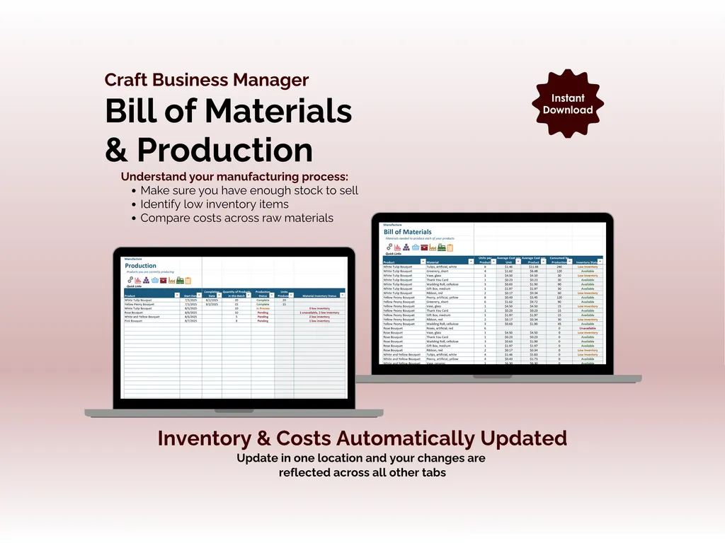 Craft Business Manager - Excel - Bill of Materials