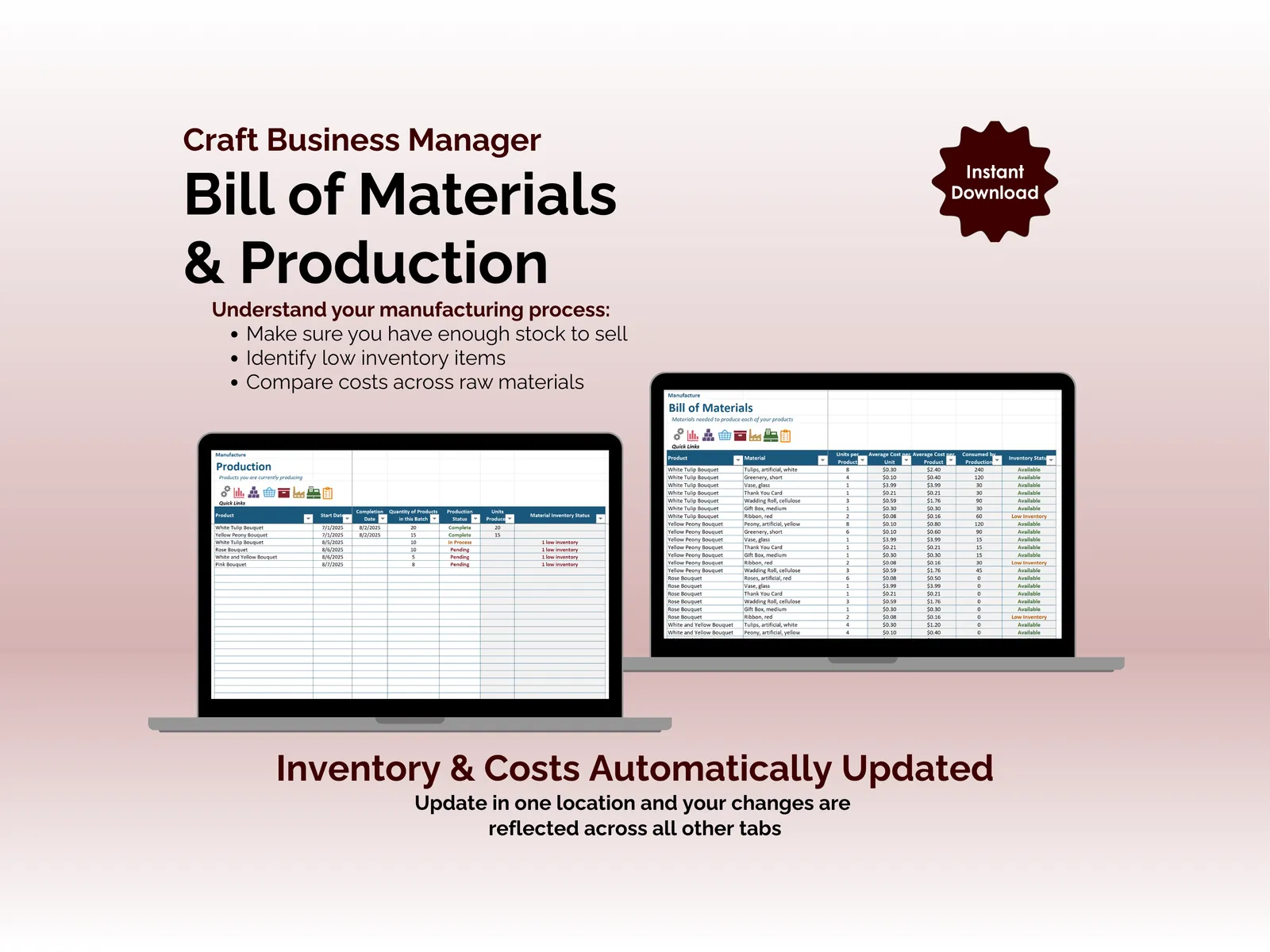 Craft Business Manager - Excel - Bill of Materials