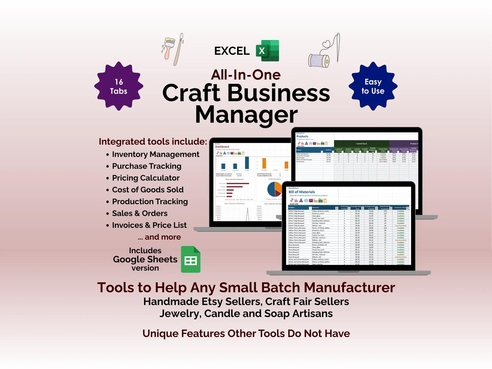 Craft Business Manager - Excel - Tools to help any Craft business