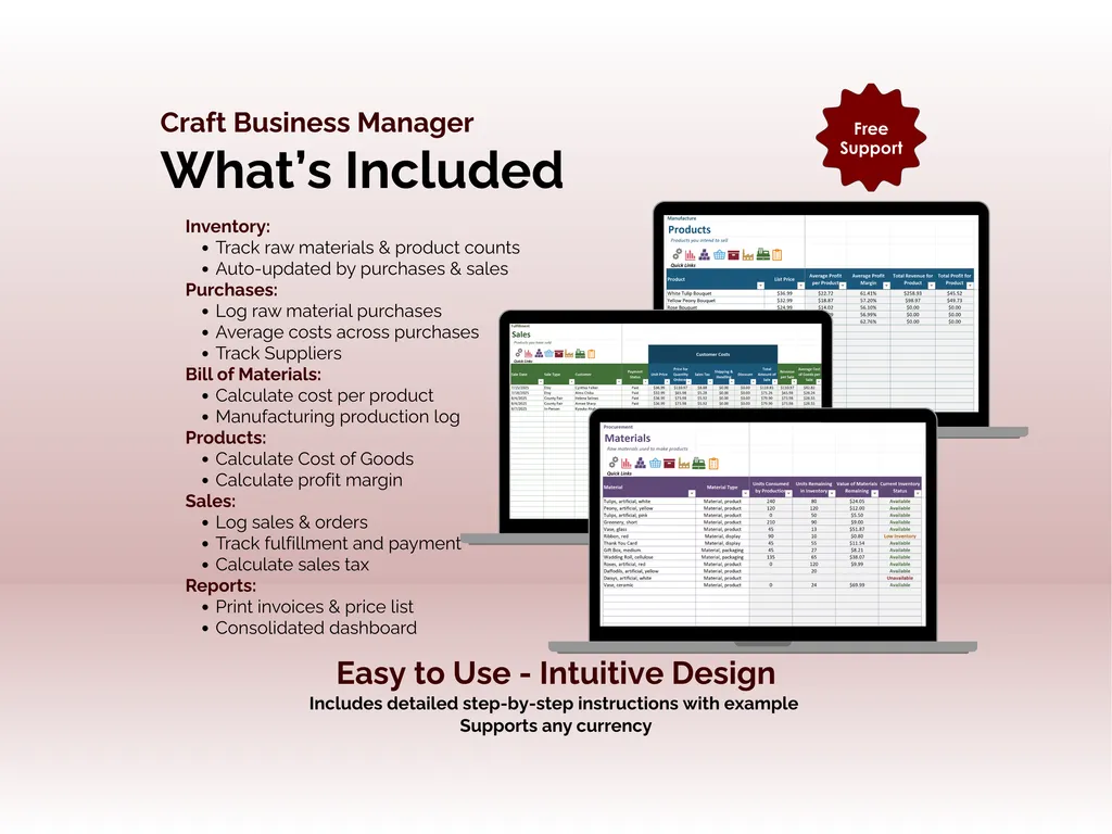 Craft Business Manager - Excel - What is Included