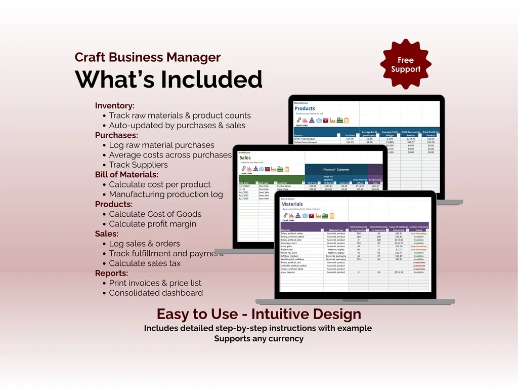 Craft Business Manager - Excel - What is Included