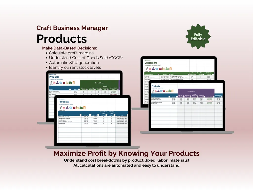 Craft Business Manager - Excel - Products