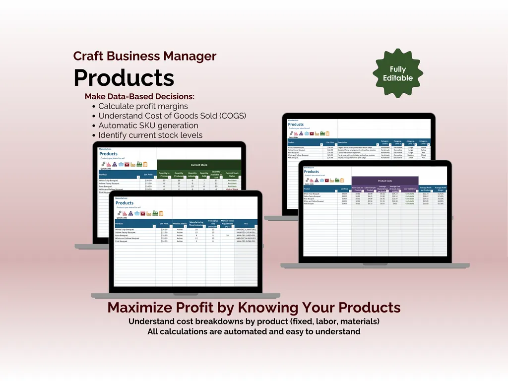 Craft Business Manager - Excel - Products