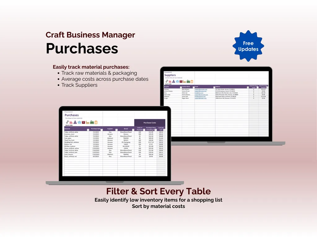 Craft Business Manager - Excel - Purchases