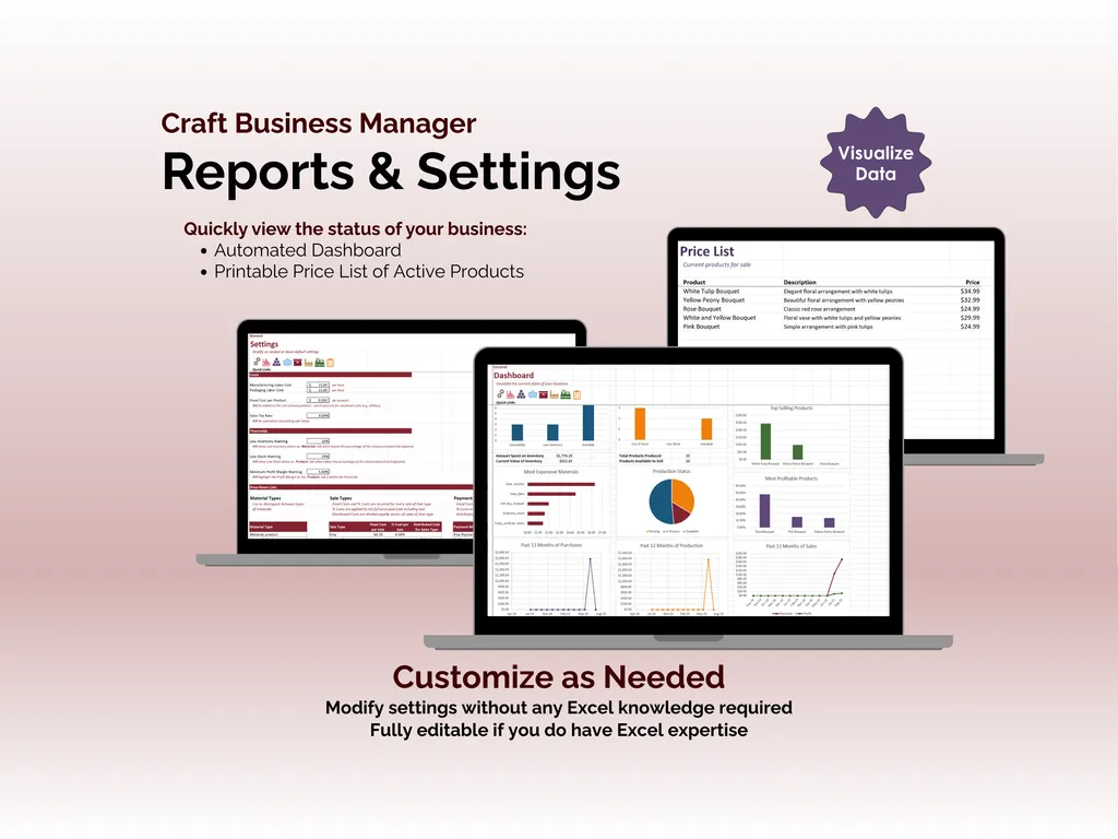 Craft Business Manager - Excel - Reports and Settings