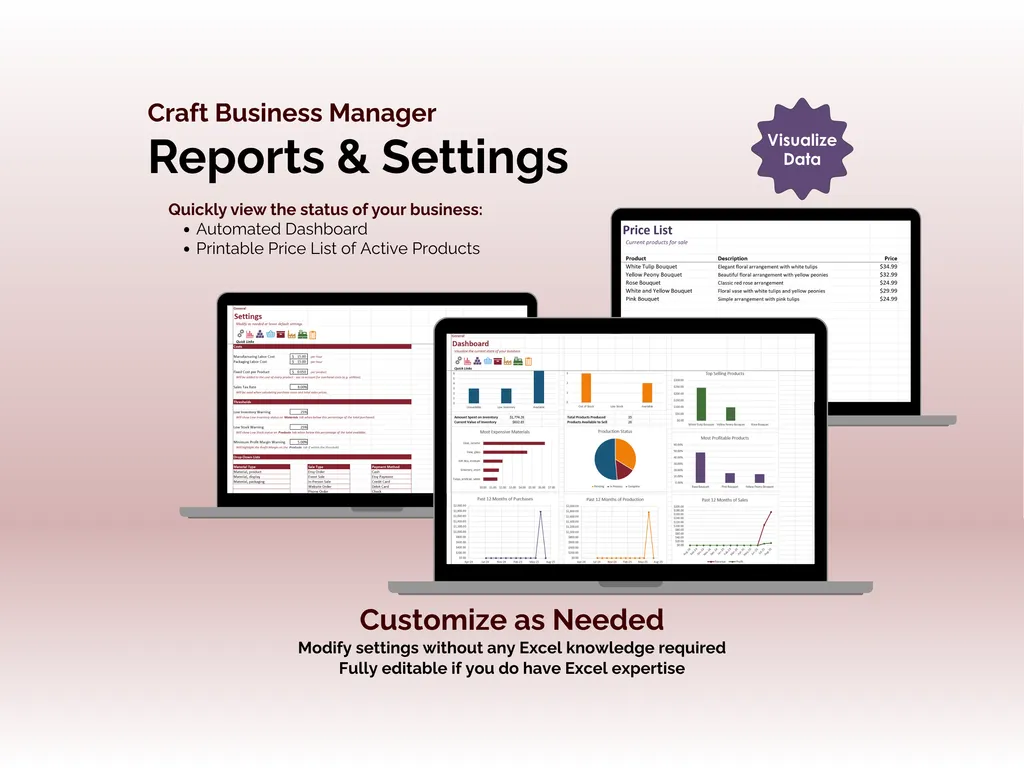 Craft Business Manager - Excel - Reports and Settings
