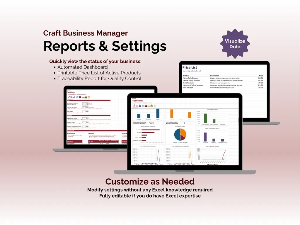 Craft Business Manager - Excel - Reports and Settings