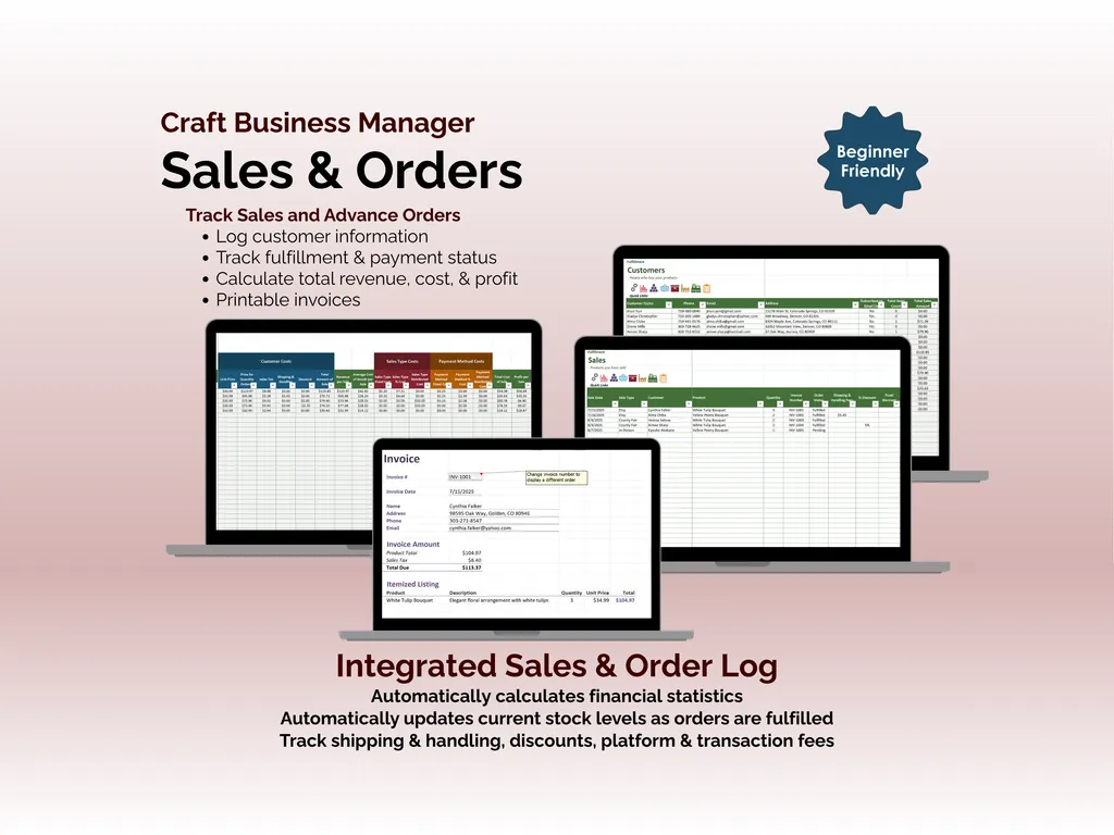 Craft Business Manager - Excel - Sales and Orders