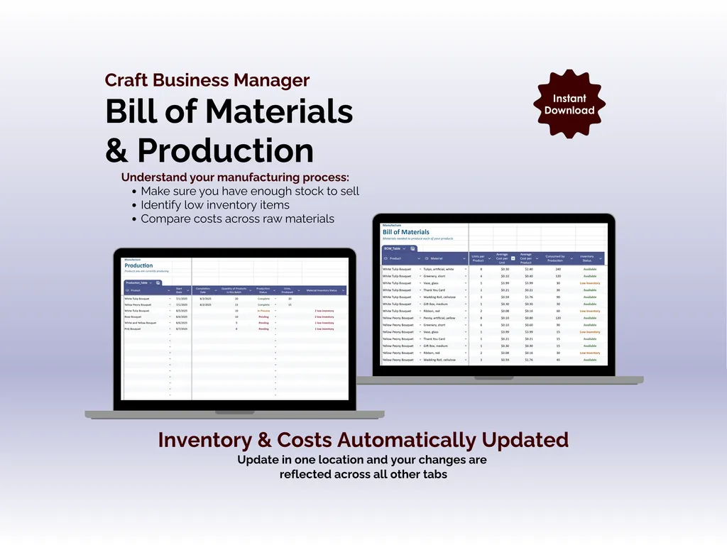 Craft Business Manager - Sheets - Bill of Materials