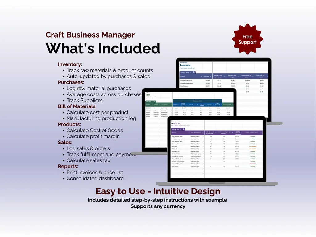 Craft Business Manager - Sheets - What is Included
