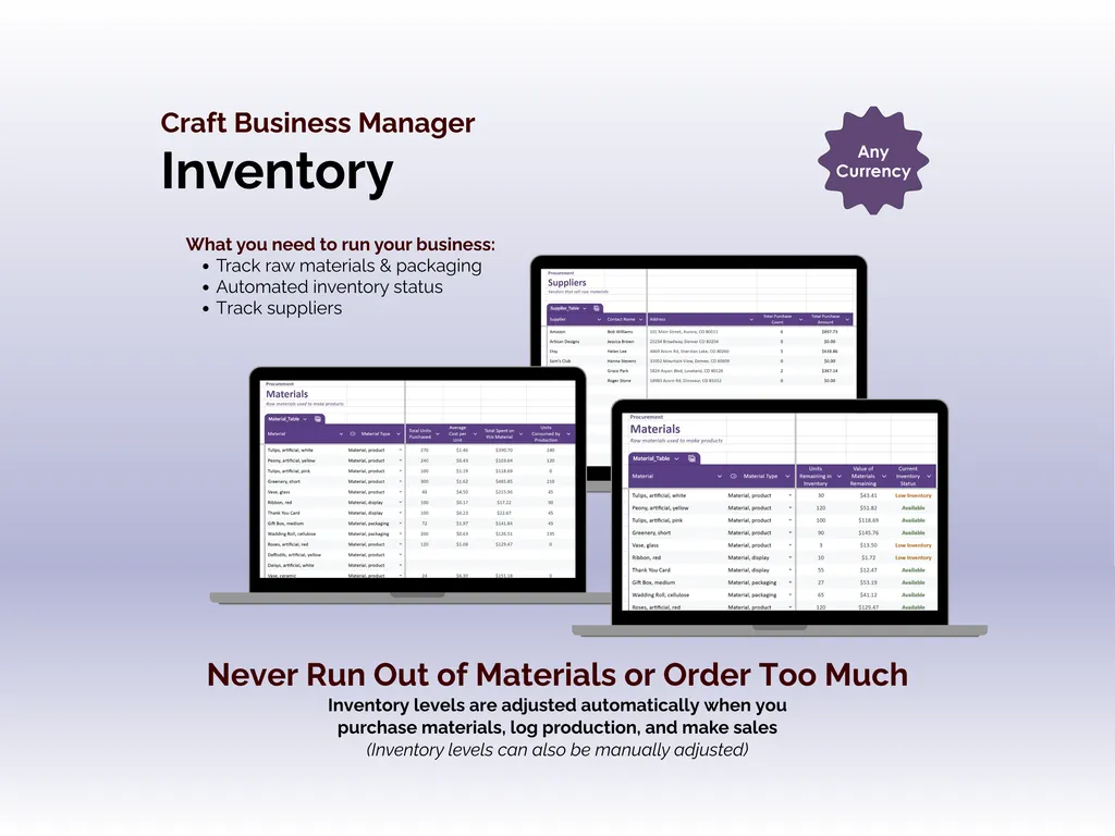 Craft Business Manager - Sheets - Inventory