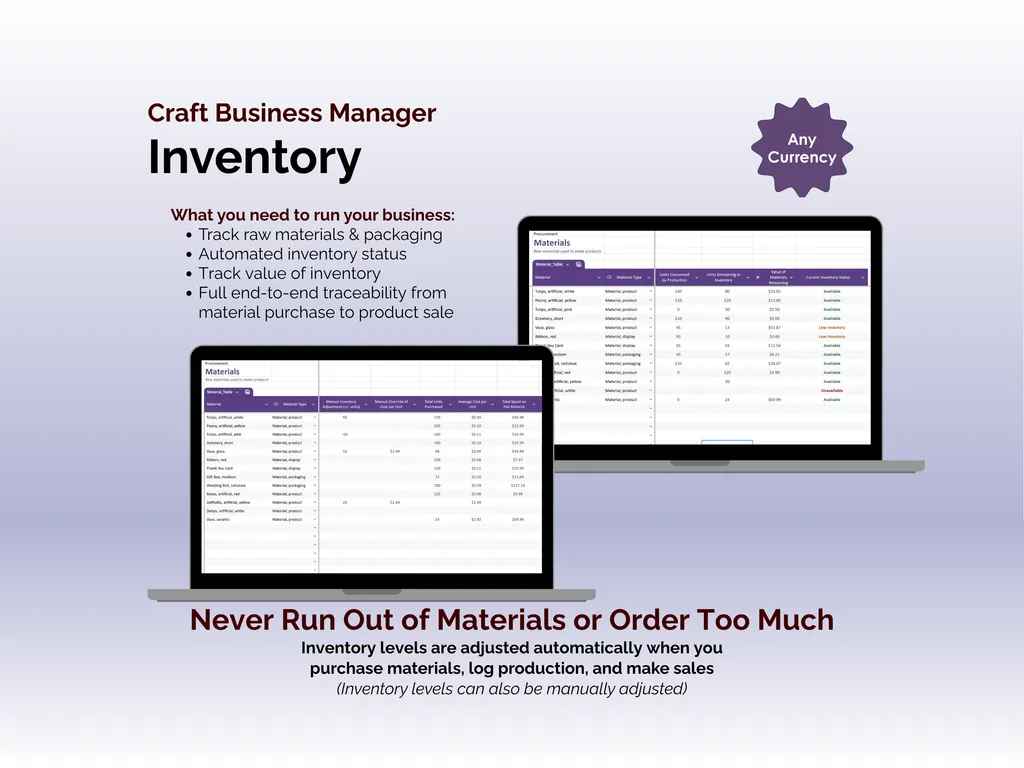 Craft Business Manager - Sheets - Inventory