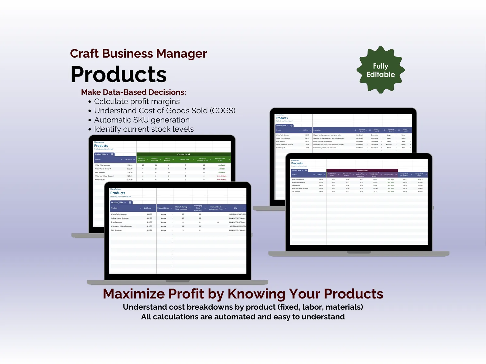 Craft Business Manager - Sheets - Products