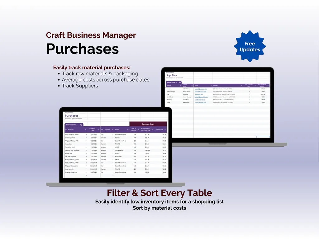 Craft Business Manager - Sheets - Purchases