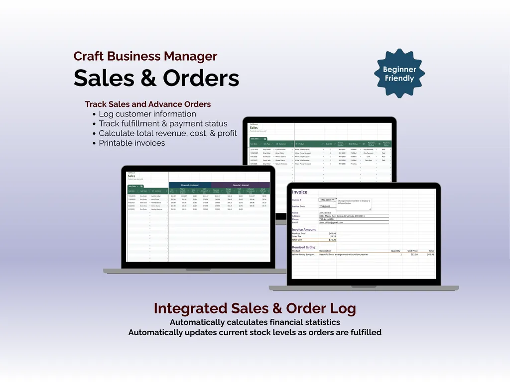 Craft Business Manager - Sheets - Sales and Orders