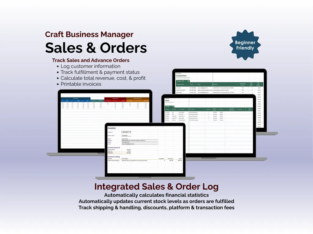 Craft Business Manager - Sheets - Sales and Orders