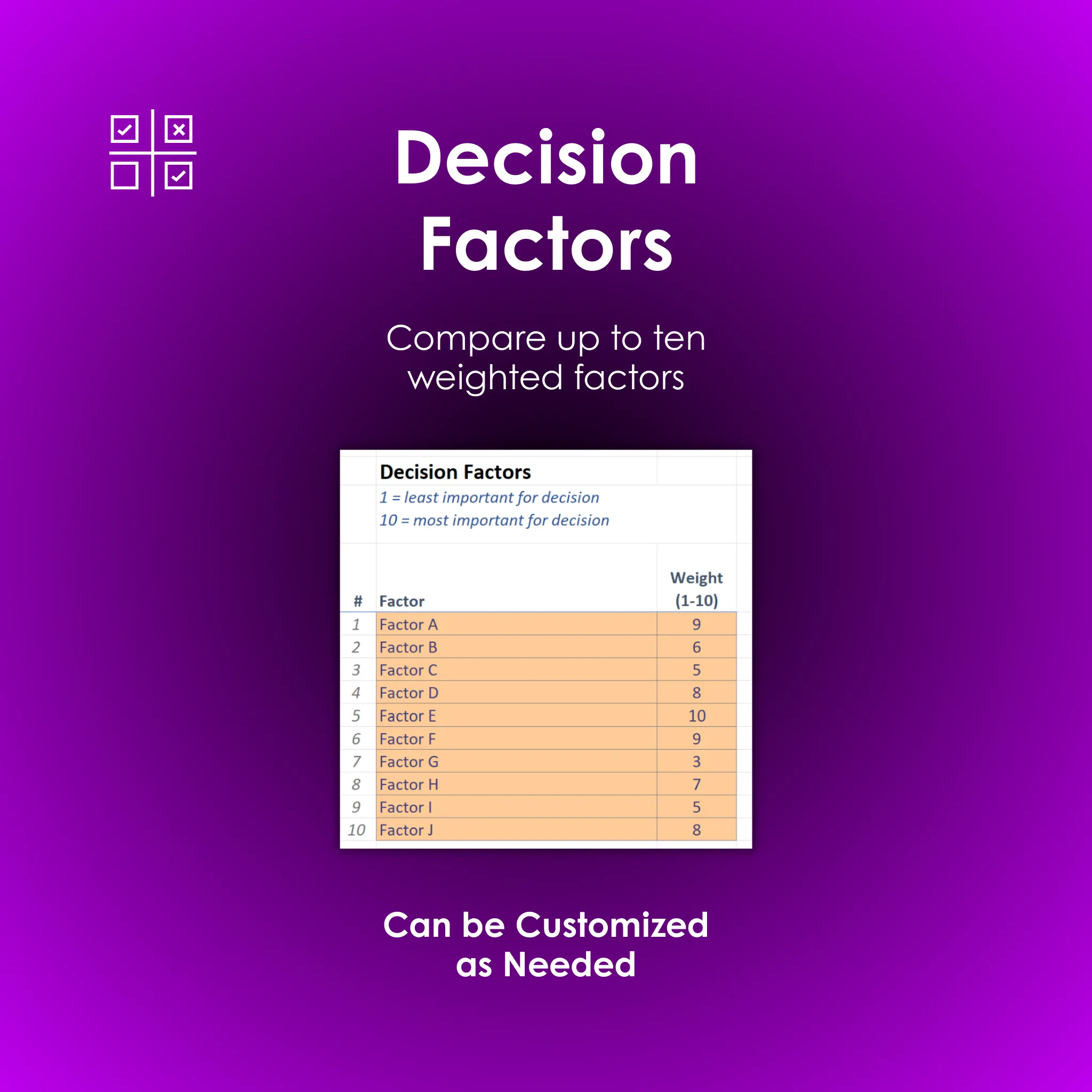 Decision Helper - Excel - Factors