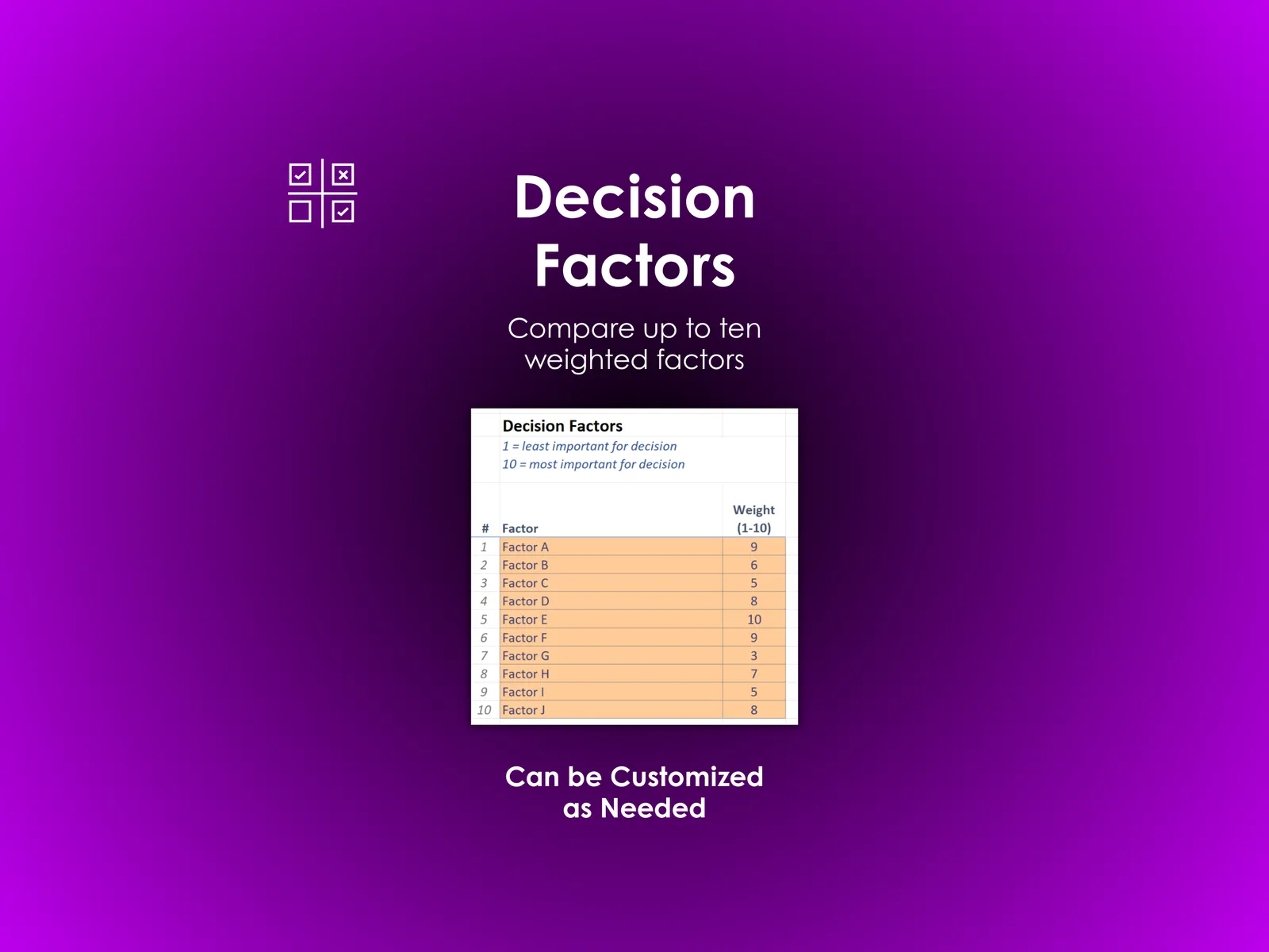 Decision Helper - Excel - Factors