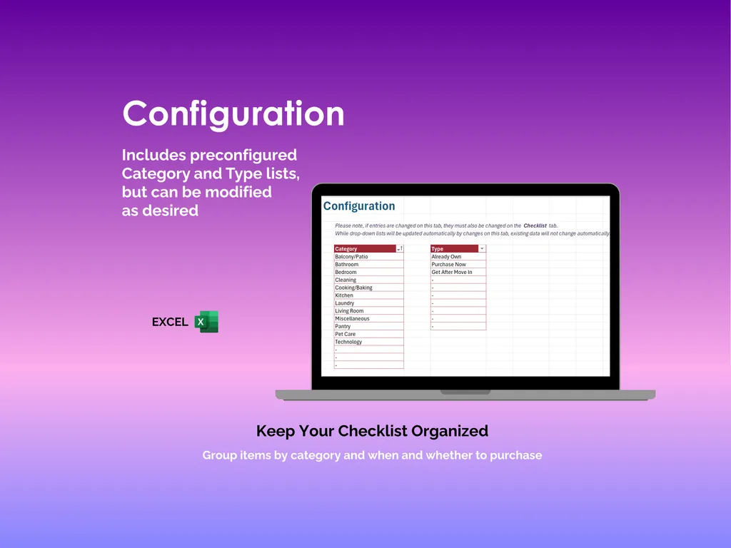 First Apartment Checklist - Excel - Fully Editable - Make Your Own