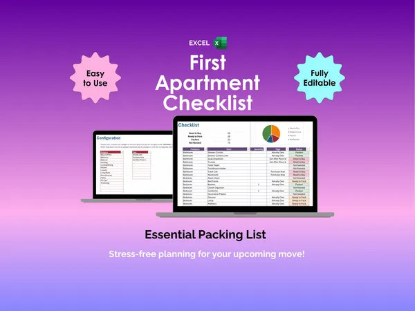 First Apartment Checklist - Excel