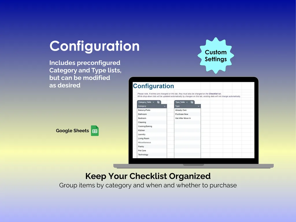 First Apartment Checklist - Sheets - Fully Editable - Make Your Own