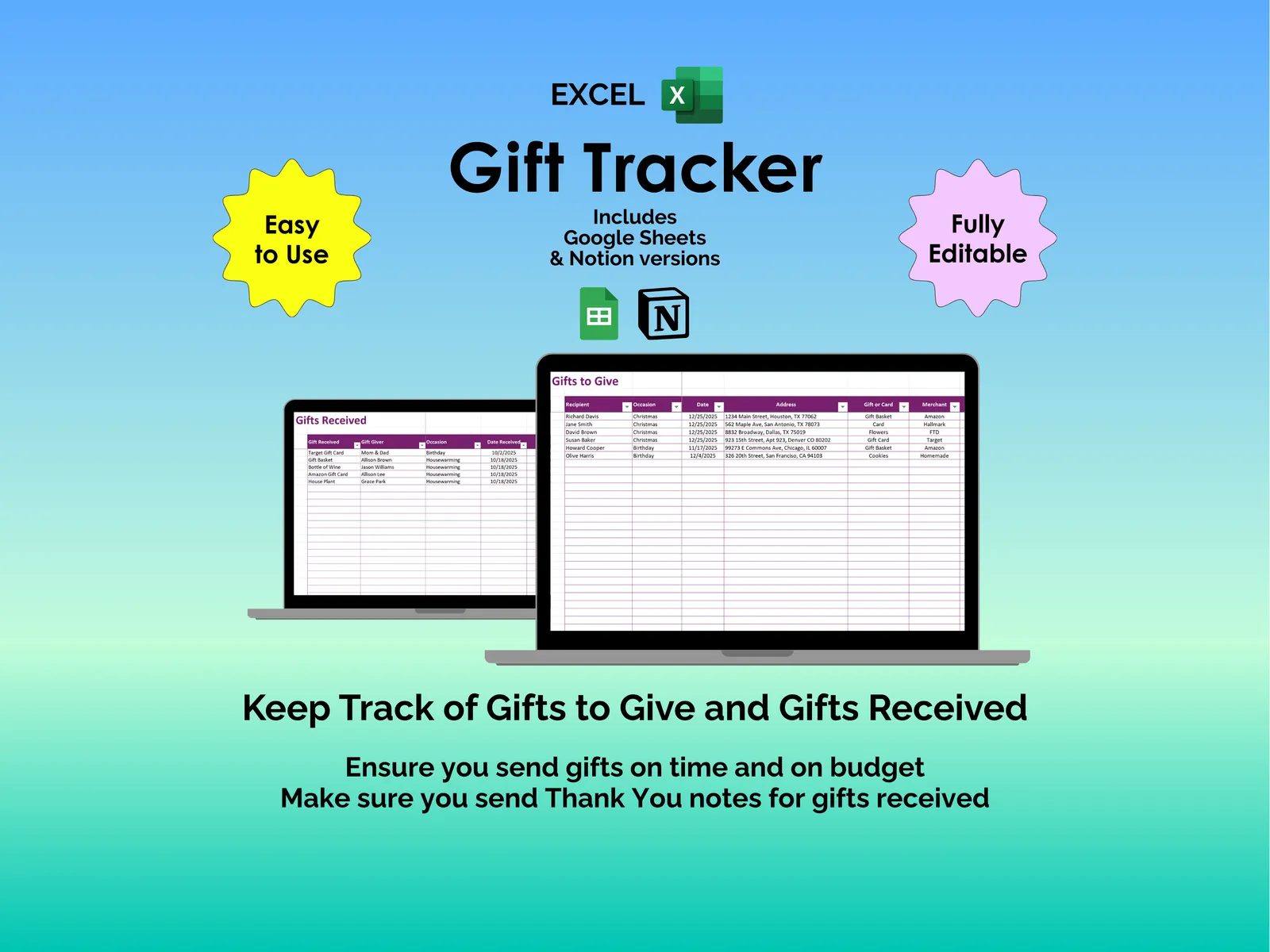 Gift Tracker - Excel