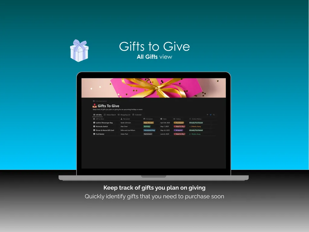 Gift Tracker - Notion - Gifts To Give - All Gifts
