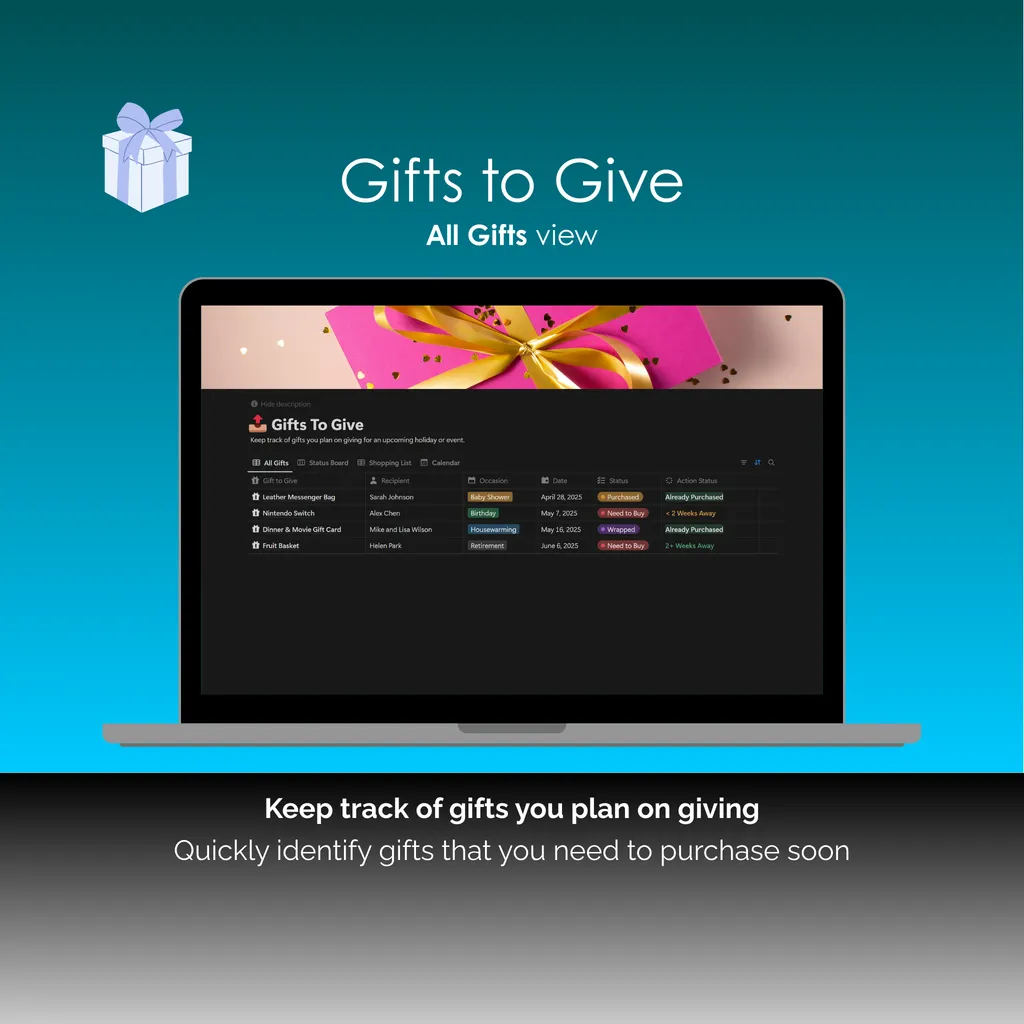 Gift Tracker - Notion - Gifts To Give - All Gifts