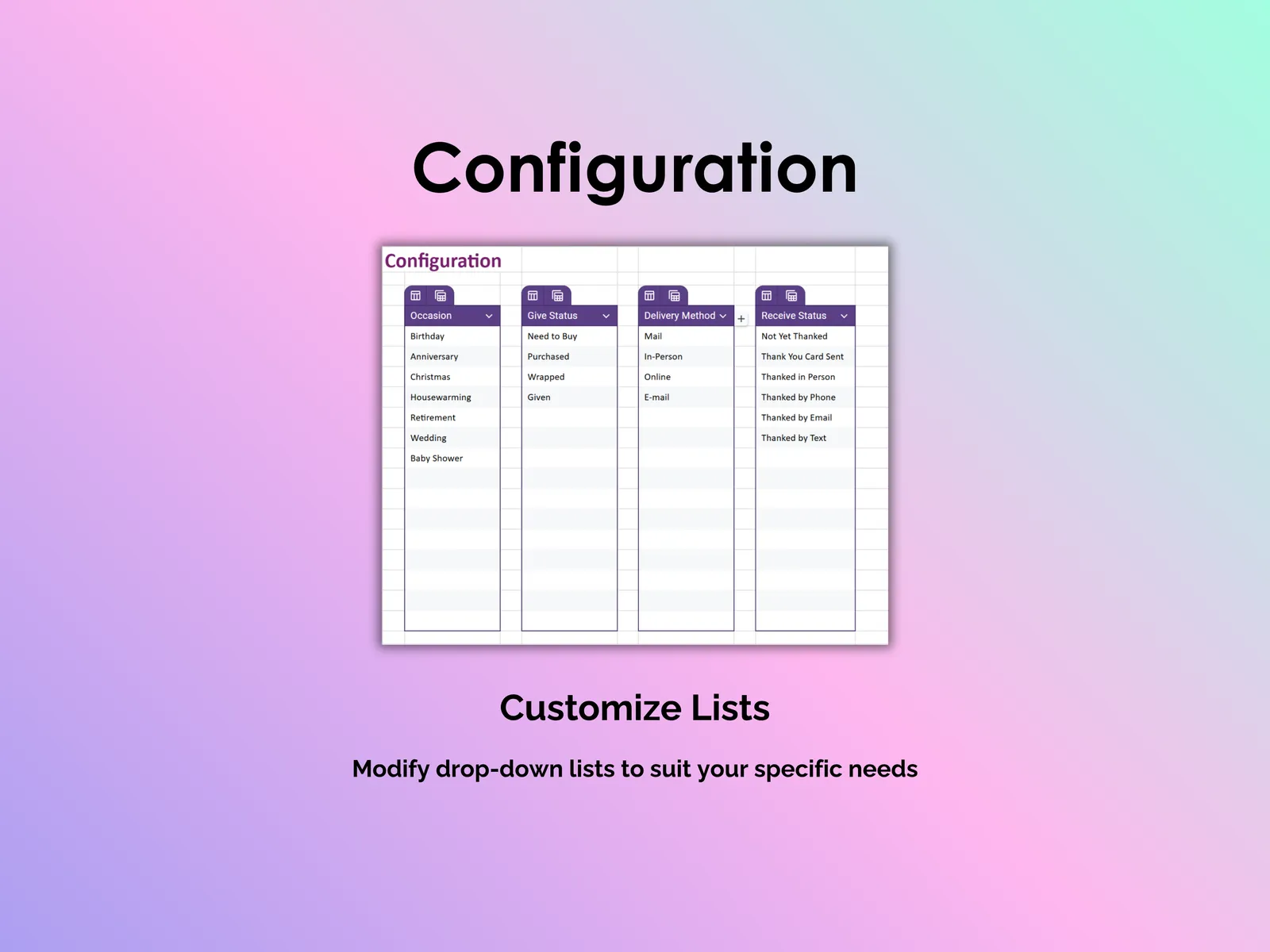 Gift Tracker - Sheets - Configuration
