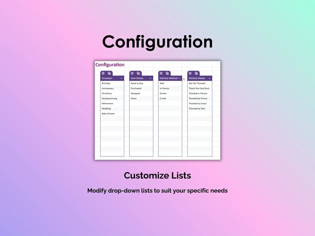 Gift Tracker - Sheets - Configuration