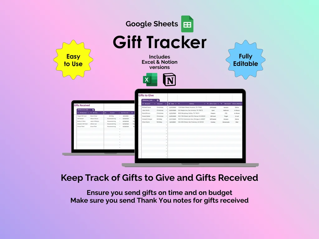 Gift Tracker - Sheets