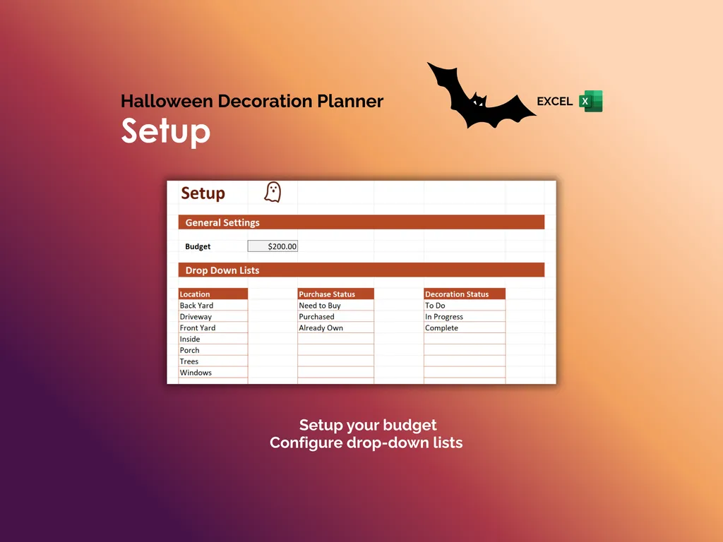 Halloween Decoration Planner - Excel - Setup