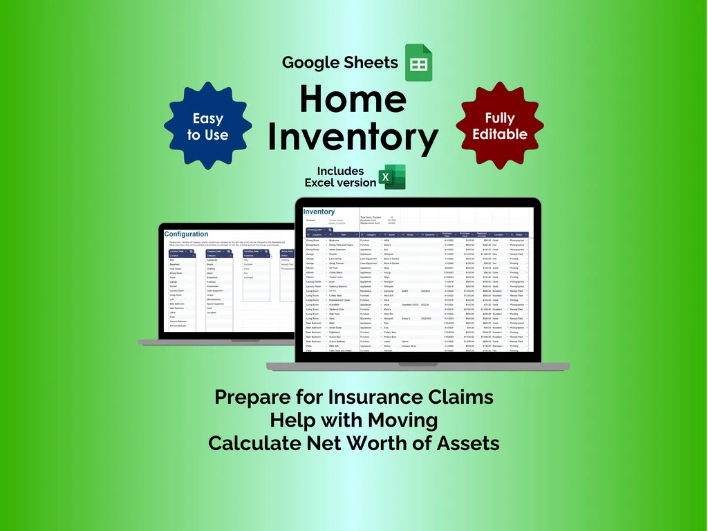 Home Inventory - Sheets - Track Household Items