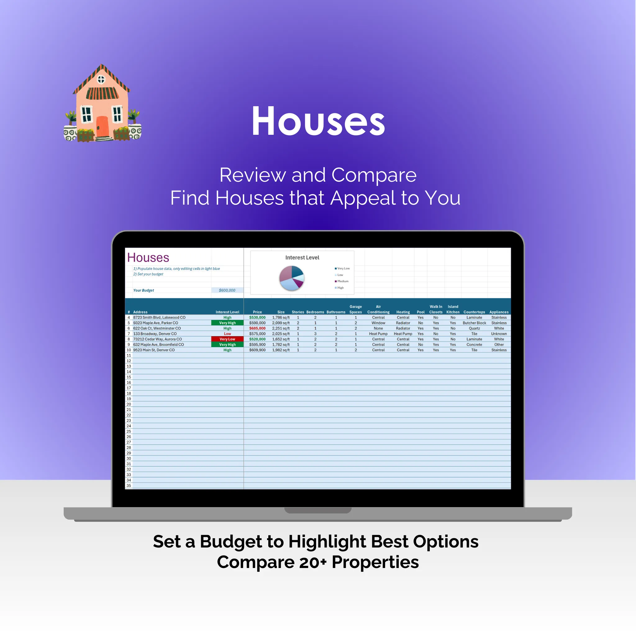 House Search Tool - Excel - Houses