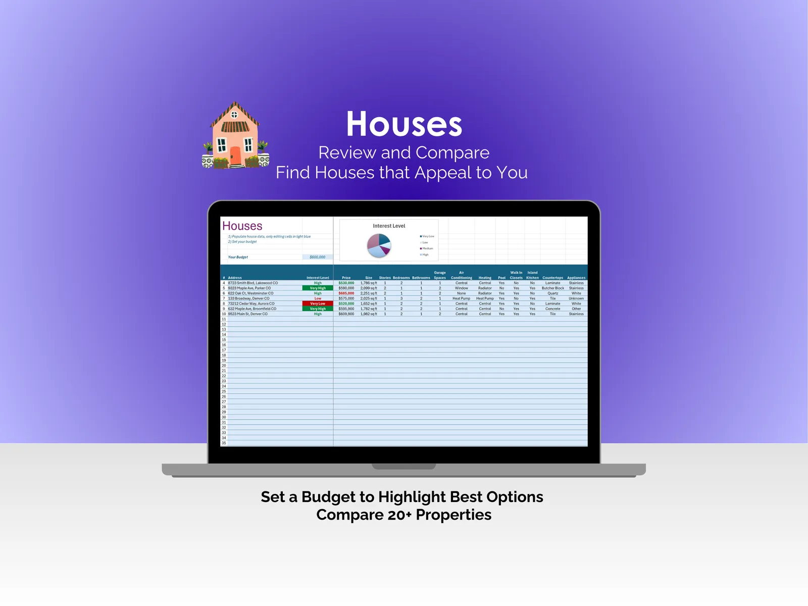 House Search Tool - Excel - Houses