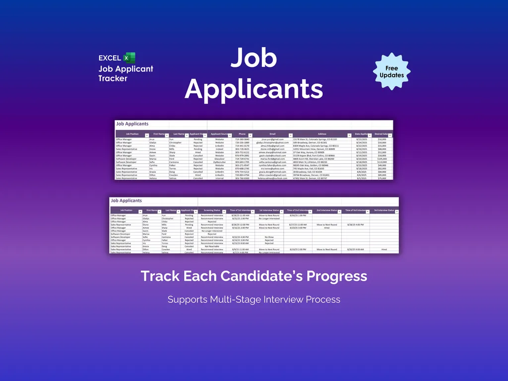 Job Applicant Tracker - Excel - Applicants