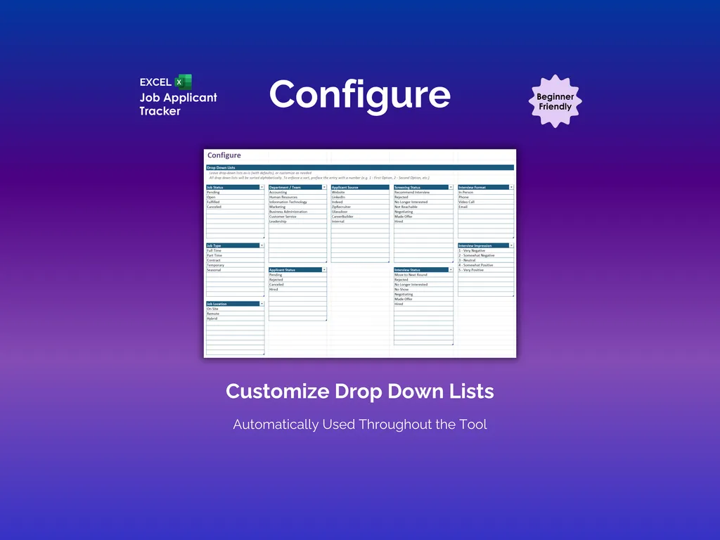 Job Applicant Tracker - Excel - Configure